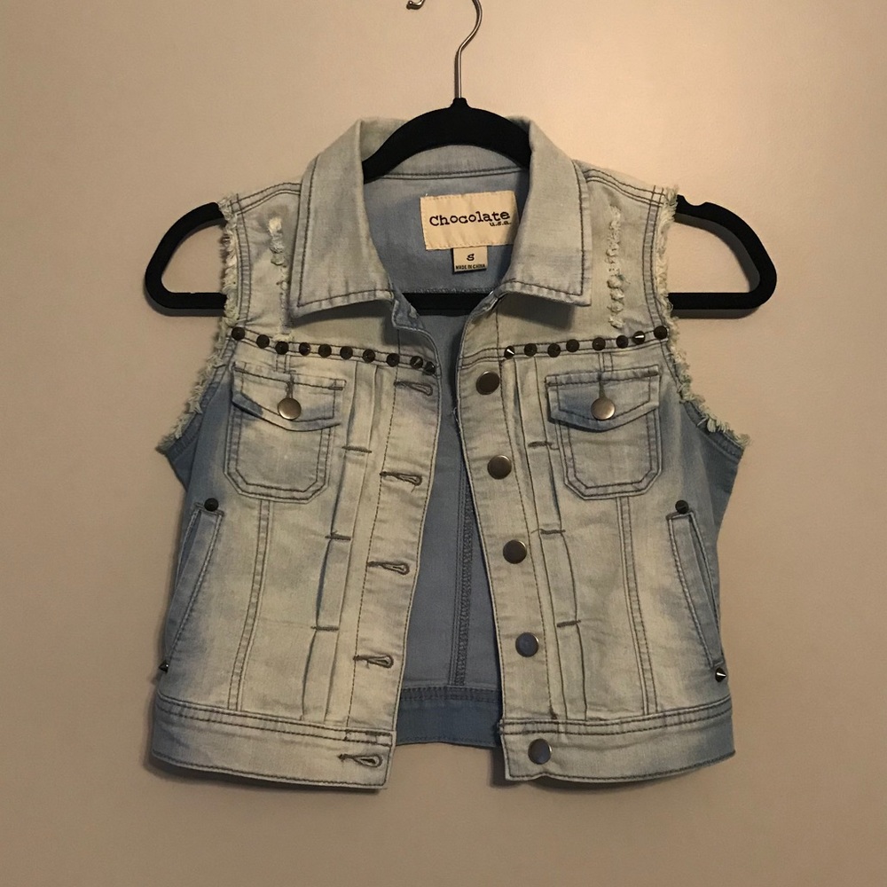 Denim Jacket with Cutoff Sleeves
